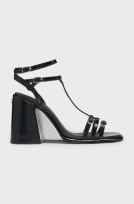 Leather sandals with chunky block heel, Black