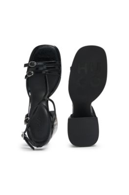 Leather sandals with chunky block heel, Black