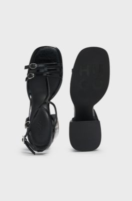 Leather sandals with chunky block heel, Black