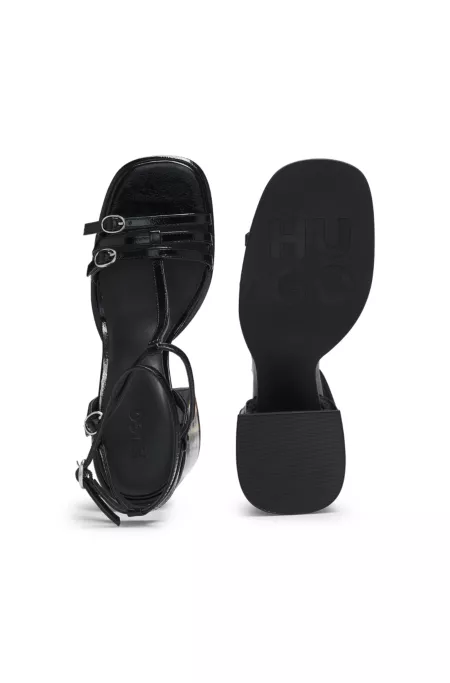 Leather sandals with chunky block heel