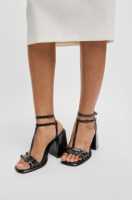 Leather sandals with chunky block heel, Black