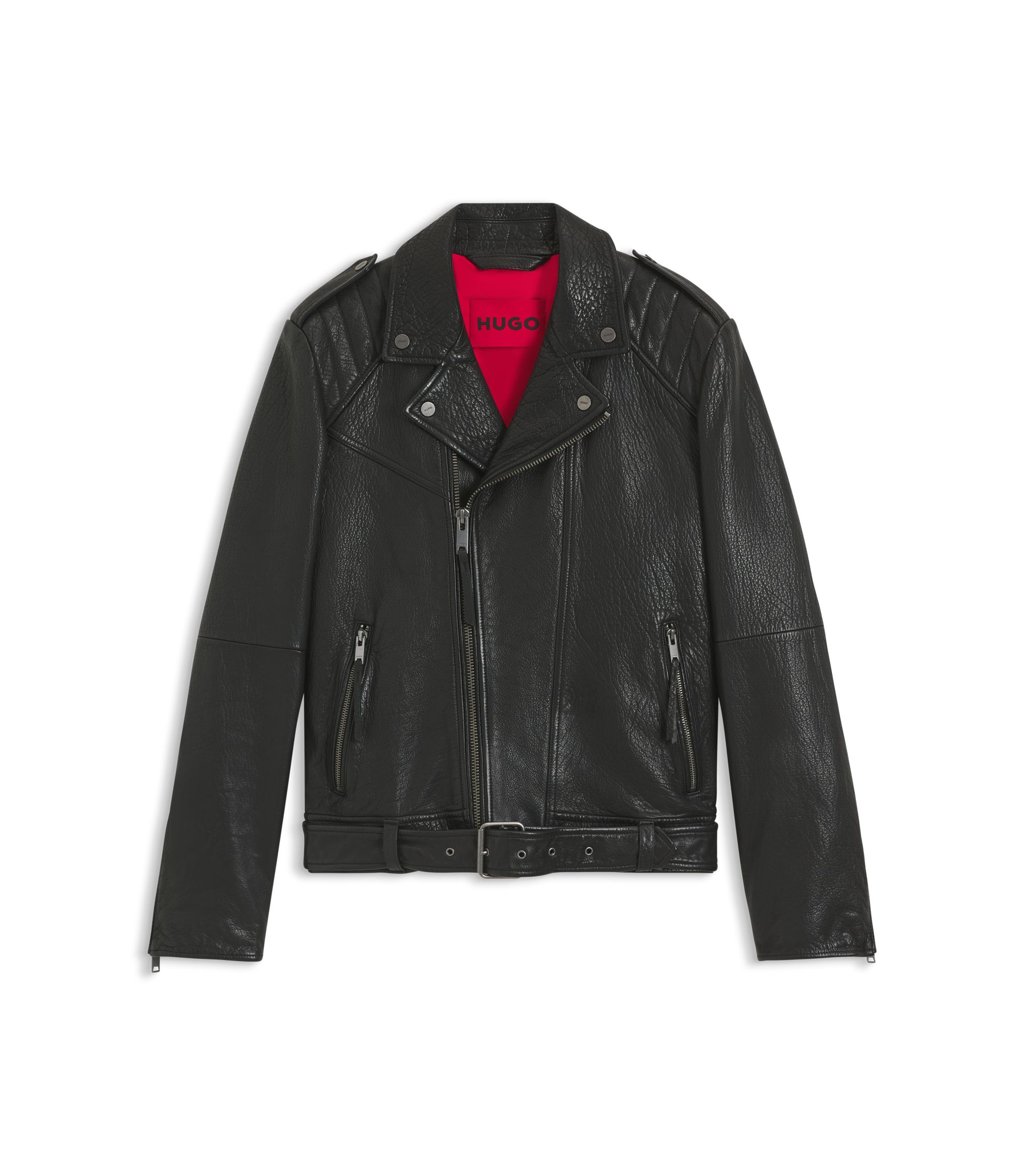 HUGO - Regular-fit biker jacket in buffalo leather - Black