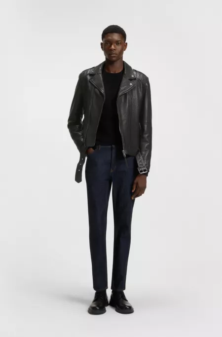 Regular-fit biker jacket in buffalo leather