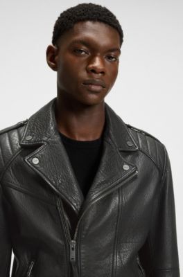 Regular-fit biker jacket in buffalo leather, Black