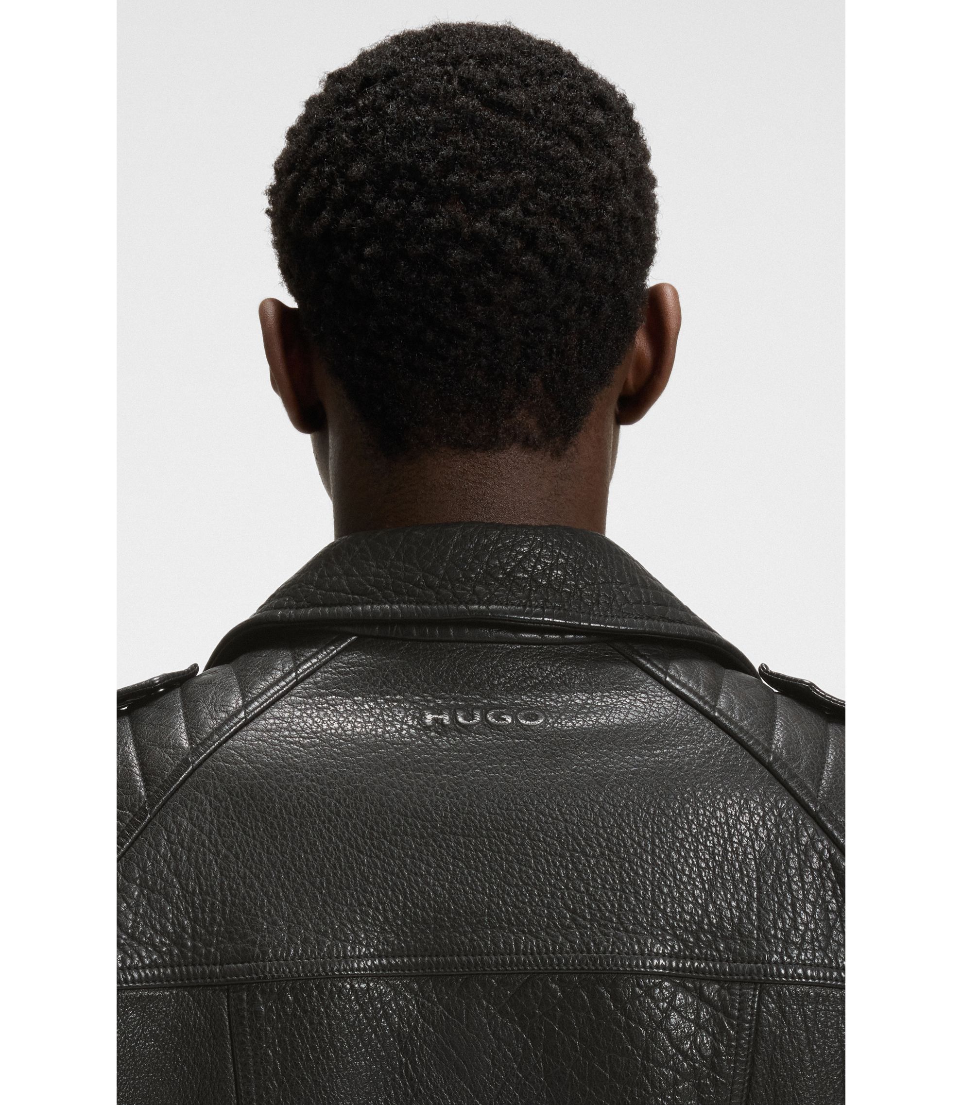 HUGO - Regular-fit biker jacket in buffalo leather - Black