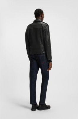 Regular-fit biker jacket in buffalo leather, Black