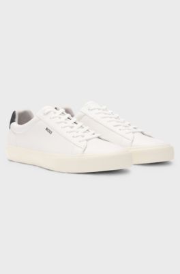 Faux-leather trainers with contrast backtab, Natural