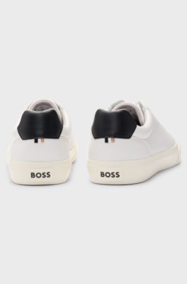 Faux-leather trainers with contrast backtab, Natural