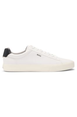 Faux-leather trainers with contrast backtab, White
