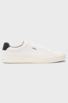 Faux-leather trainers with contrast backtab, Natural