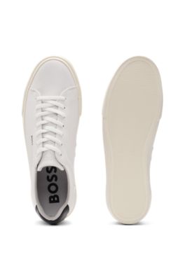 Faux-leather trainers with contrast backtab, White