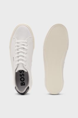 Faux-leather trainers with contrast backtab, Natural