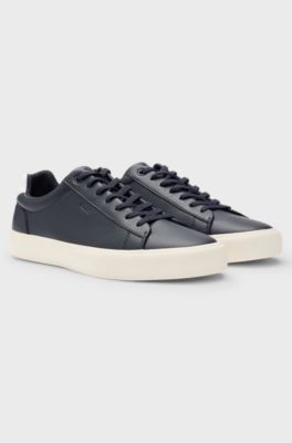 Faux-leather trainers with contrast backtab, Dark Blue