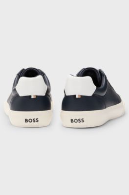 Faux-leather trainers with contrast backtab, Dark Blue