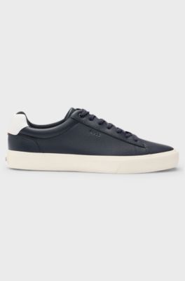Faux-leather trainers with contrast backtab, Dark Blue