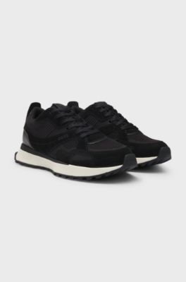 Trainers with knit and burnished-leather trims, Black
