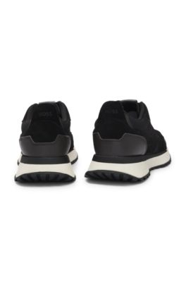 Trainers with knit and burnished-leather trims, Black