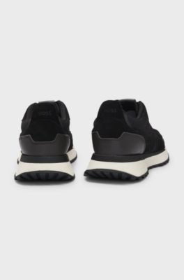 Trainers with knit and burnished-leather trims, Black