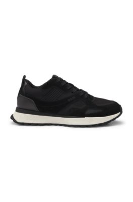 Trainers with knit and burnished-leather trims, Black