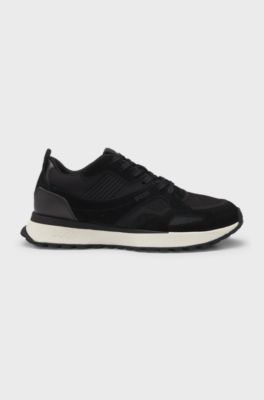Trainers with knit and burnished-leather trims, Black