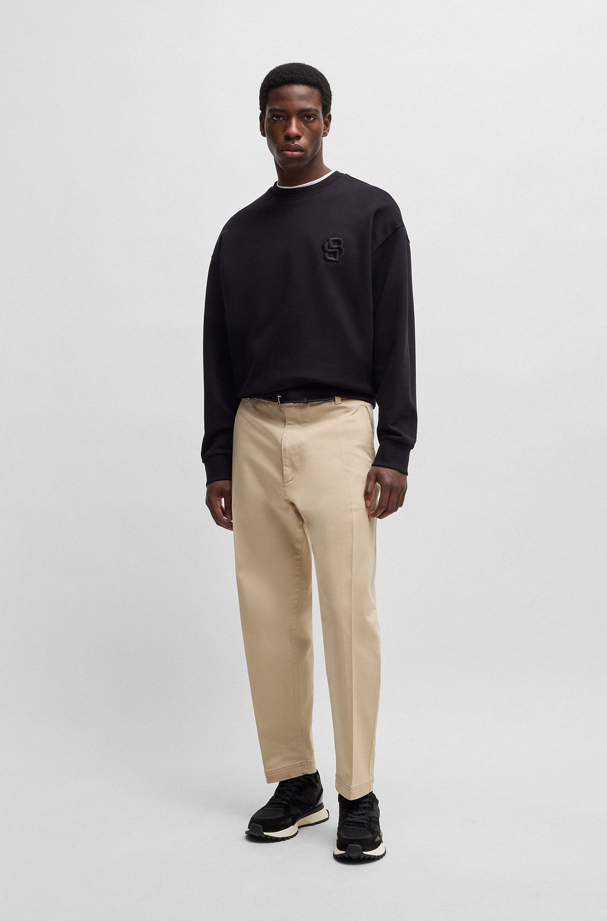BOSS - Trainers with knit and burnished-leather trims - Black BOSS - Trainers with knit and burnished-leather trims - Black