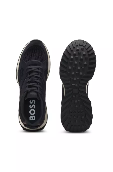 Trainers with knit and burnished-leather trims