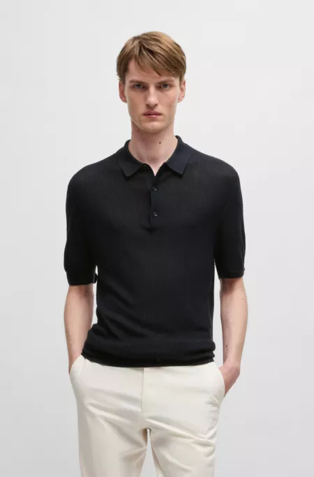 Mixed-structure knit polo in silk