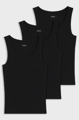 Three-pack of ribbed-cotton underwear vests, Black