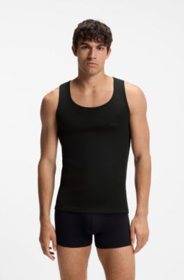 Three-pack of underwear vests in rib-knit cotton, Black