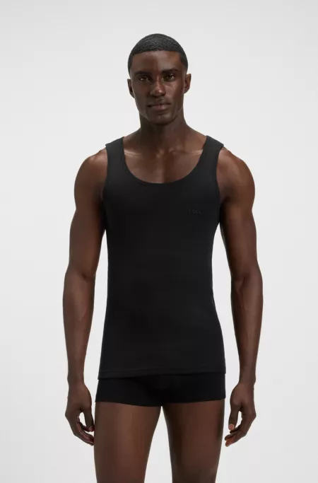 Three-pack of cotton underwear vests with embroidered logos