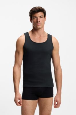 Three-pack of underwear vests in rib-knit cotton, Black / White / Blue