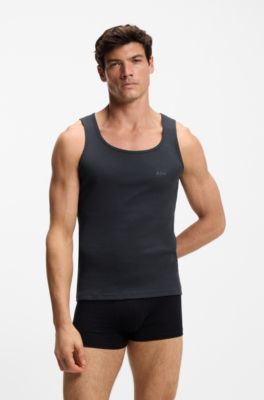 Three-pack of underwear vests in rib-knit cotton, Black / White / Blue