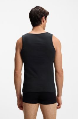 Three-pack of underwear vests in rib-knit cotton, Black / White / Blue