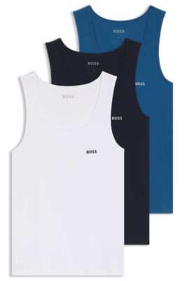 Three-pack of underwear vests in rib-knit cotton, White / Blue