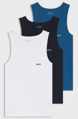 Three-pack of underwear vests in rib-knit cotton, White / Blue