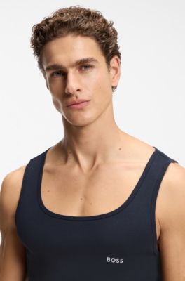 Three-pack of underwear vests in rib-knit cotton, White / Blue