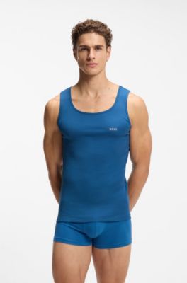 Three-pack of underwear vests in rib-knit cotton, White / Blue