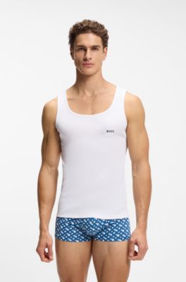 Three-pack of underwear vests in rib-knit cotton, White / Blue
