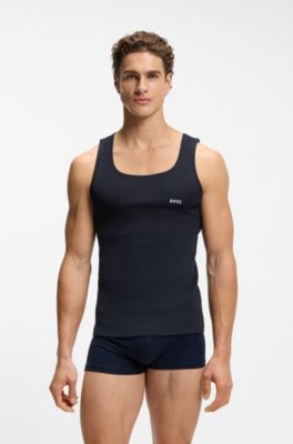 Three-pack of underwear vests in rib-knit cotton, White / Blue