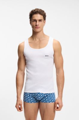 Three-pack of underwear vests in rib-knit cotton, White / Blue
