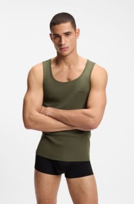 Three-pack of underwear vests in rib-knit cotton, Black / Green / Blue