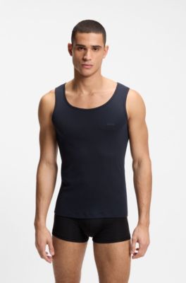 Three-pack of underwear vests in rib-knit cotton, Black / Green / Blue