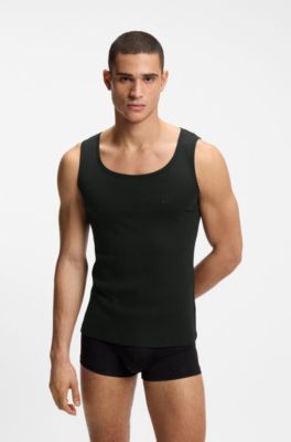 Three-pack of ribbed-cotton underwear vests, Black / Green / Blue