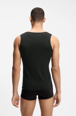 Three-pack of ribbed-cotton underwear vests, Black / Green / Blue