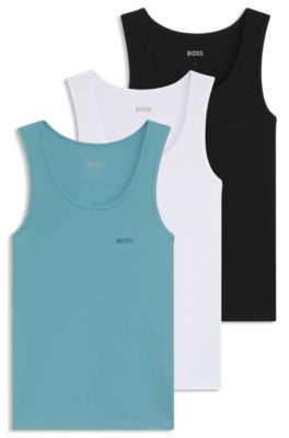 Three-pack of ribbed-cotton underwear vests, Black / White / Blue