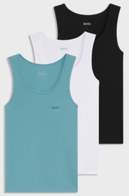 Three-pack of ribbed-cotton underwear vests, Black / White / Blue