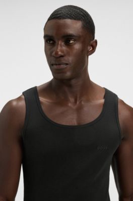 Three-pack of ribbed-cotton underwear vests, Black / White / Blue