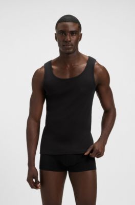 Three-pack of ribbed-cotton underwear vests, Black / White / Blue