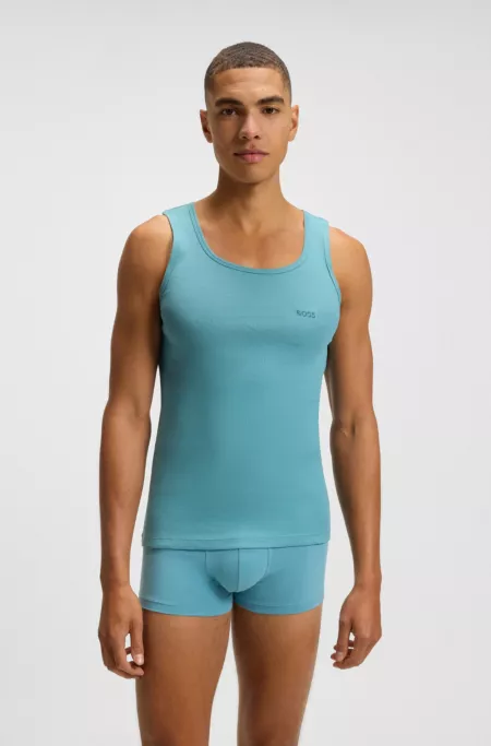 Three-pack of cotton underwear vests with embroidered logos