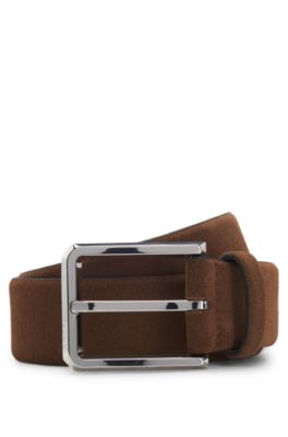 Suede belt with silver-tone buckle, Dark Brown
